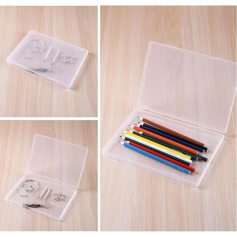 Clear Plastic Storage Box, Flat Case Holder for Beads/Tools/Letters/Papers，Flat box