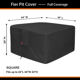 SheeChung Large 44'' Square Fire Pit Cover - Waterproof 600D Heavy Duty Square Patio Fire Pit Table Cover Black (44''L x 44''W x 24''H)-Fits 40",42",43",44"Firepit/Bowl Cover