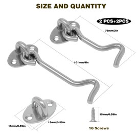 Wkmamo Pack of 4 Cabin Hooks, Eye Latch & Bolt for Door Locks, Small Door Latch for Bathroom, Toilet, Shed, Bedroom (4 Pieces, 3/4 Inch)