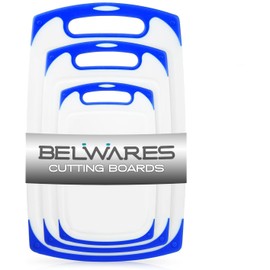 Cutting Boards for Kitchen, Plastic Chopping Board Set of 3 with Non-Slip Feet and Deep Drip Juice Groove, Easy Grip Handle, BPA Free, Non-porous, Dishwasher Safe