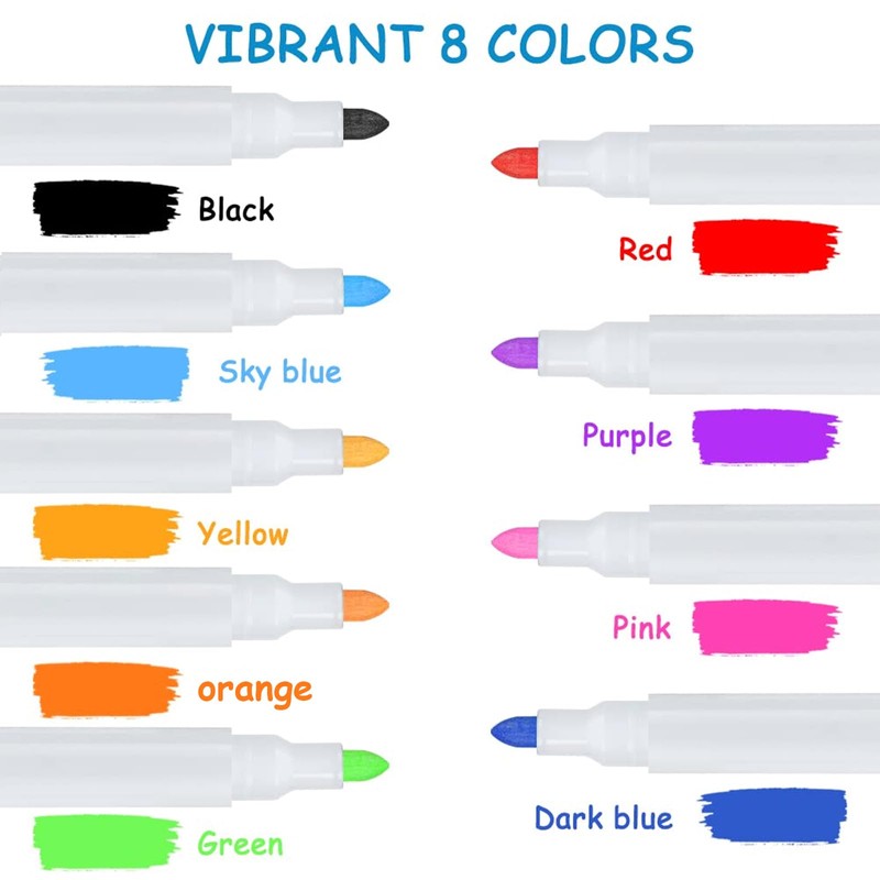 HRLORK 10pcs Mini Whiteboard Pens 9 Colours Magnetic Erasable Markers