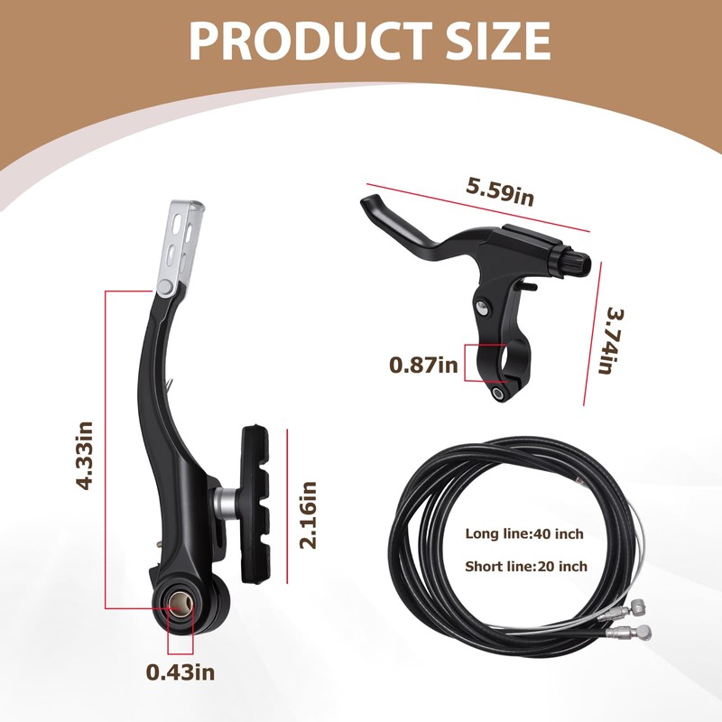 AXGSRV Complete Bike Brake Set Includes Callipers Levers Cables Black,