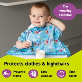 Tidy Tot®™ Cover & Catch™ Weaning Bib with Short Sleeves. Attaches to Highchairs with Suction for Mess Proof Baby Feeding. Waterproof Short Sleeved Bibs. Coverall BLW Bibs. Travel Bag Included.