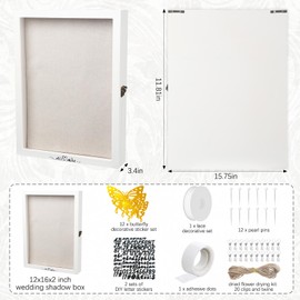 Yookeer 12 x 16 Wedding Large Shadow Box Memorial Flower Display Case Picture Frame Large Keepsake Box Dried Bouquet Flower DIY Decoration Kit Gift for Wedding Bouquet Memorabilia Photo Memory Frame