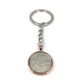 OCC Old Coin Cufflinks Solid Keyring 1958 65th gift Birthday Sixpence Keyring Rose GLD