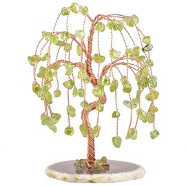 mookaitedecor Peridot Crystal Tree Tumbled Stones, Geode Agate Slices Base Money Tree Decoration for Wealth and Luck 5.7"-6.7"