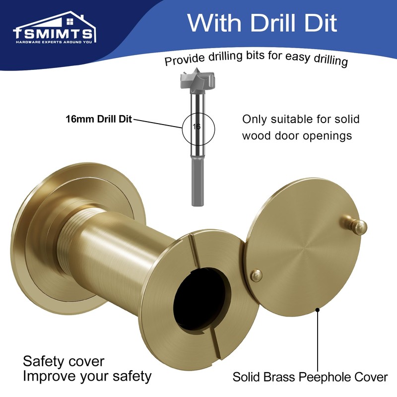 TSMIMTS Door Viewer Peephole, Brass 200 Degree HD Door Viewer,