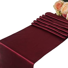 WELMATCH - Camino de mesa de satén burdeos para bodas, fiestas, 5 unidades, decoración de banquetes de 12 x 108 pulgadas