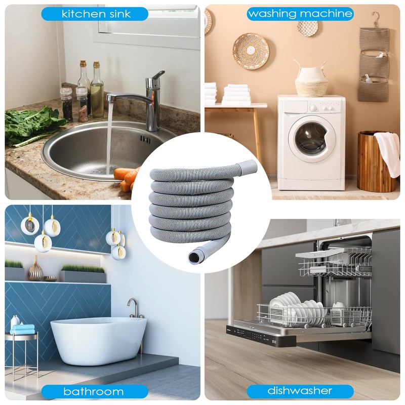 Rseuphiee 3 Metre Washing Machine Hose, Drain Hose Extension, Universal