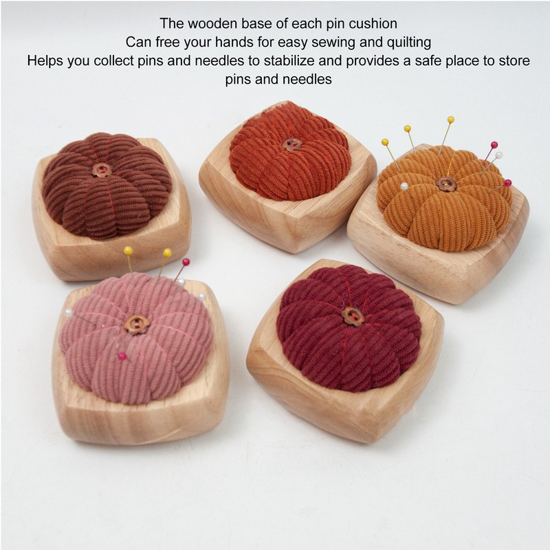 Pin Cushion Kit Cute Pumpkin Shape Pin Cushion Wooden Base