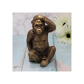 LEONARDO Reflections Bronze Sitting Gorilla with hand on his head, lovely Gorilla or wildlife lover ornament figurine gift, in quality gold gift box.