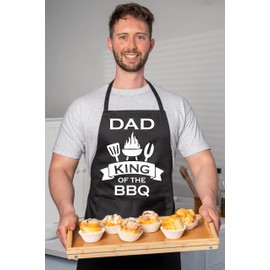 Print4U Dad is King Of BBQ Funny Apron Novelty Baking BBQ with 2 Pockets Black
