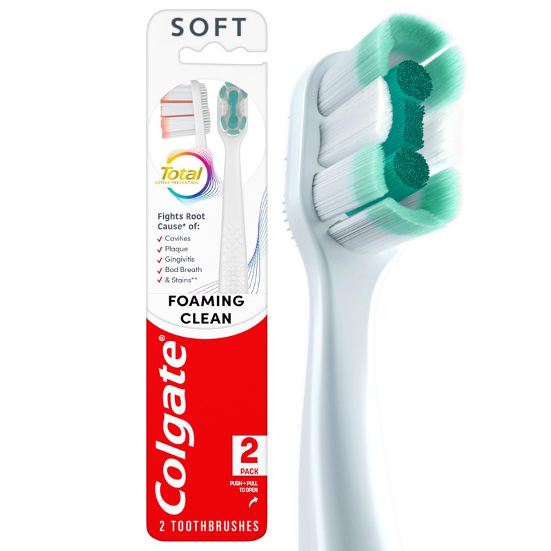 Colgate Total Active Prevention Foaming Clean Soft Toothbrushes, Soft Bristle