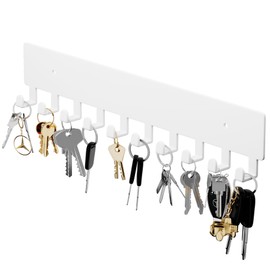 GTK Key Holder for Wall, Key Hooks with 10 Hooks, Wall Mounted Key Holder for Hallway, Self Adhesive Key Rack(White)