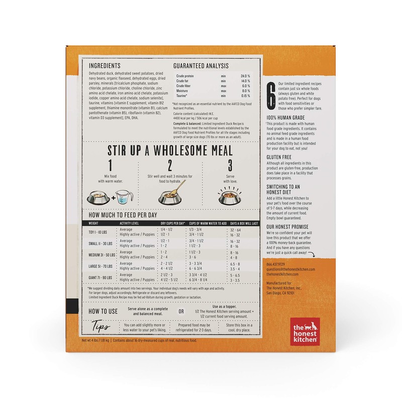 The Honest Kitchen Dehydrated Limited Ingredient Duck Dog Food, 4