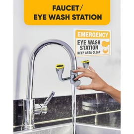 Skywin Eye Wash Kit Yellow - Push Style Eye Wash Units,Faucet Mounted Emergency Eye Wash Station Sink Attachment - Continuous Flow Eyewash Station with Common Sink Adapters and Inspection Tags