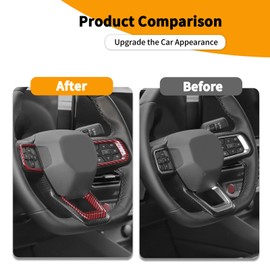 Hoolcar Interior Steering Wheel Cover Center Console Steering Wheel Trim Cover Fit for Ford Mustang 2024-2025, Interior Accessories, Red Carbon Fiber