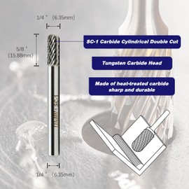 Tungsten Carbide Burr Cylinder Shape SC-1 with Radius End Double Cut Rotary Burr File (1/4" Cutter Dia X 5/8" Cutter Length) with 1/4'' Shank,4PCS by LU&MN