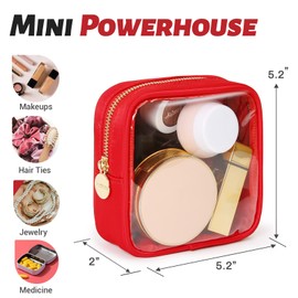 Aveniee Clear Makeup Bag Small, Mini Cosmetic Bag for Inside Purse, Cute Zipper Pouches Car Organizer Bag Travel Toiletry Lipstick Pouch-Red