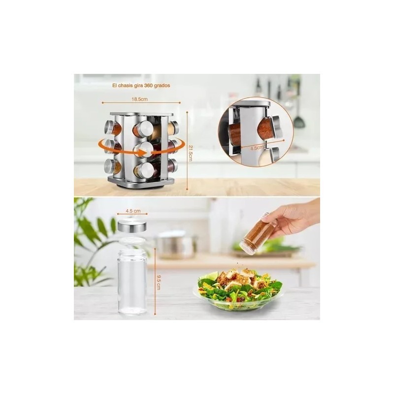 Molin Porta Especieros De Cocina Acero Inoxidable Gira 12 Frascos
