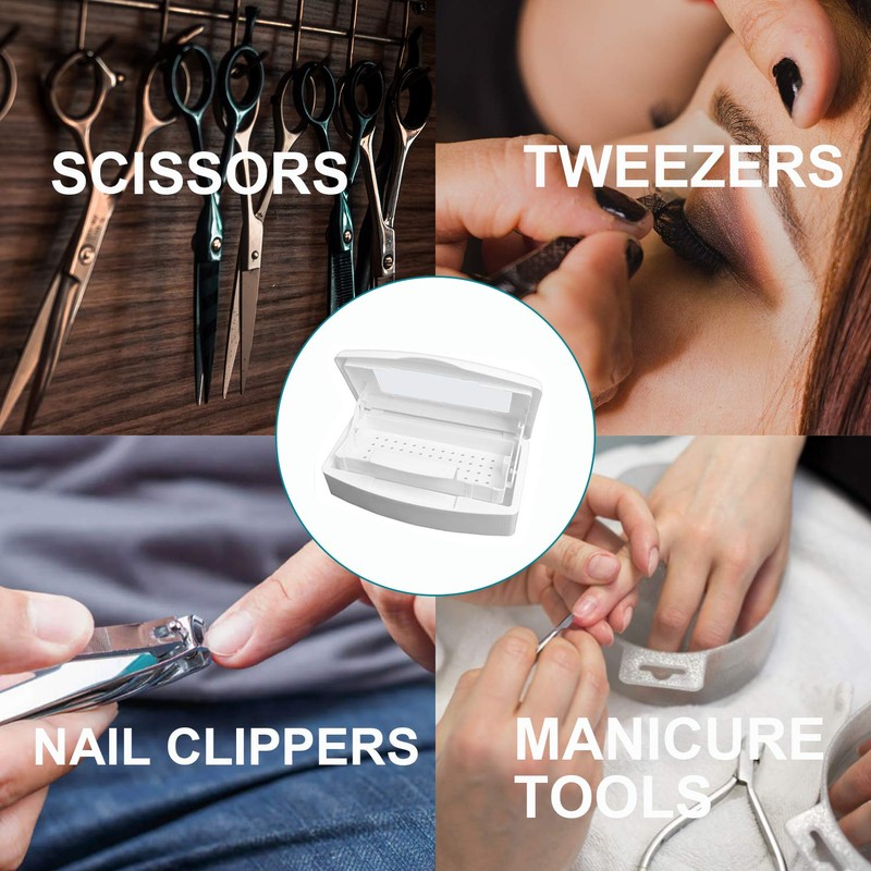 Nail Tool Sterilizer Box, Plastic Sterilization Tray for Tweezer, Eyelash