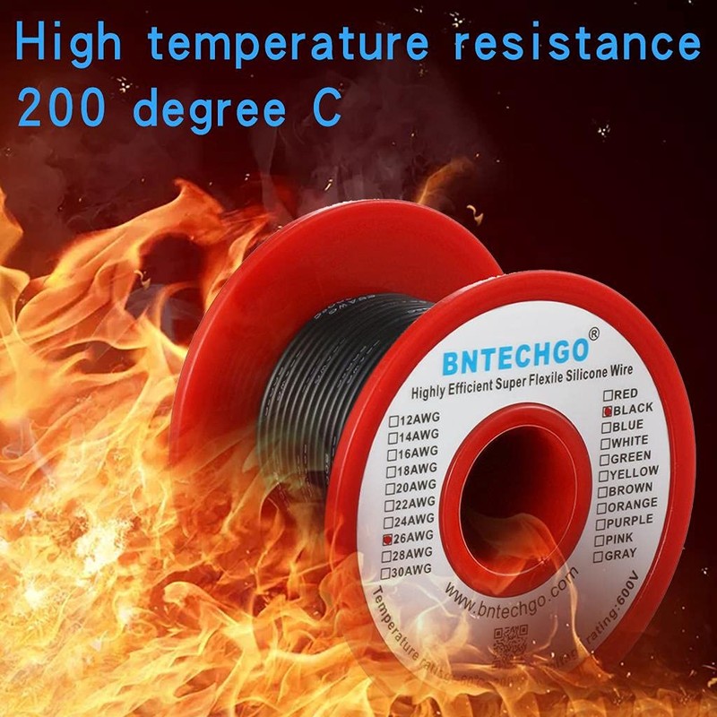BNTECHGO 26 Gauge Silicone Wire Spool 100 ft Black Flexible