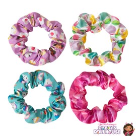 LUV HER Gabby's Dollhouse Cute Scrunchies for Girls - 4 Large Printed Scrunchies with Your Favorite Characters - Hair Accessories for Girls 3+