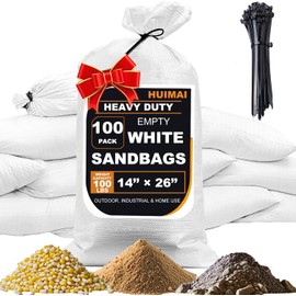 100 Pcs Sand Bags for Flooding, 14" X 26", Reusable Polypropylene Heavy Duty Sandbags for Flood Barrier, Weight, Construction, Earth Bag Homes, Max Load Capacity 100 lbs - Tie Strings Attached