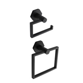 GERZWY Bathroom 2-Piece Accessory Set SUS 304 Stainless Steel Toilet Paper Holder Towel Ring Wall Mount, Matte Black