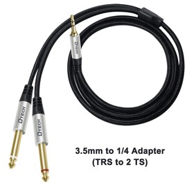 DTECH 3ft 3.5mm to 1/4 Adapter Audio Stereo Cable TRS 1/8 to Dual Quarter Inch TS 6.35mm Y Splitter Guitar AMP Aux Cord for Headphones Jack Laptop Speaker Phone Mixer