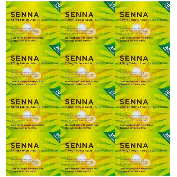 Pack of 12 Senna Herbal Laxative Tablets 20's Natural and Gentle Constipation Relief for Adults (240 Tablets)