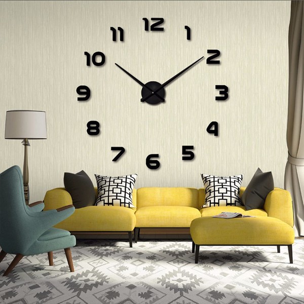 THIDARGO 3D DIY Wall Clock Arabic Numerals Clock Frameless Mirror