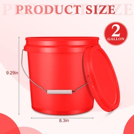 Ziliny 6 Pcs 2 Gallon Plastic Bucket Pail Container with Lid Heavy Duty Reusable Water Bucket with Metal Handle for Storage Ice(Red)