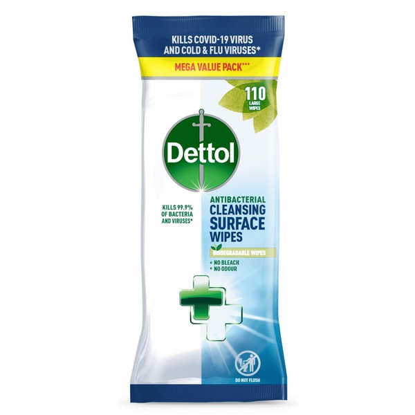 Dettol Anti-Bacterial Biodegradable Large Surface Wipes 110ea