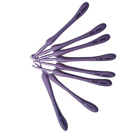 Juego de 8 ganchos de ganchillo de aleación de aluminio morado, asas ergonómicas de agujas de tejer, adecuado para tejer sombreros, suéteres, calcetines de bebé, bufanda (morado)