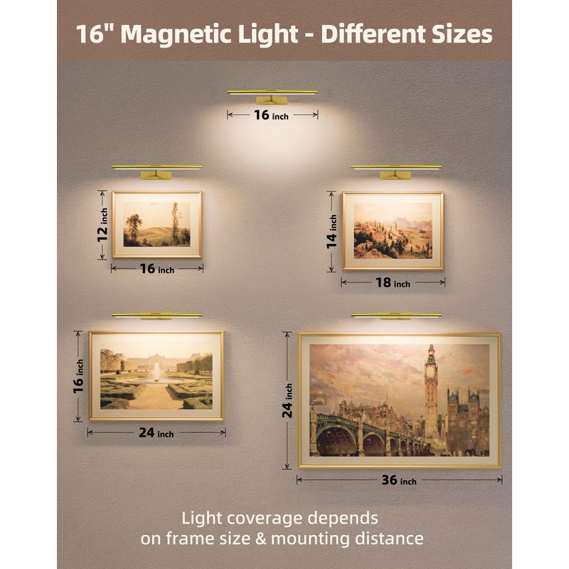 EZVALO Picture Light for Wall, 4800mAh Rechargeable Wireless Remote, 16in