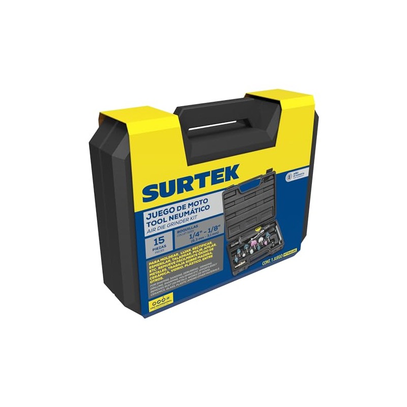 Surtek MTN414K Juego de moto-tool neumático recto con accesorios, 15