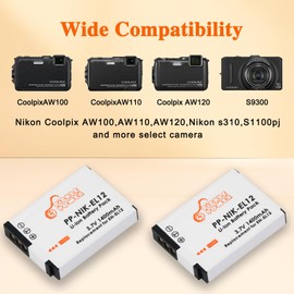 EN-EL12 Battery and LED Charger Compatible with Nikon Coolpix A1000 B600 W300 A900 AW100 AW110 AW120 AW130 S6300 S8100 S8200 S9050 S9200 S9300 S9400 S9500 S9700 S9900 P310 Digital Camera