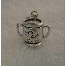 Wholesale Charms Sterling Silver 3D 16x16x10mm 6gram Sipper Sippy Cup w/Duck Charm