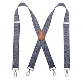 Bioterti Men’s Heavy Duty X- Back 1.4 Inch Suspenders with 4 Snap Hooks (Grey Paisley)