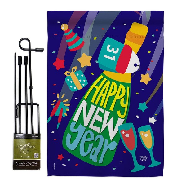 Ornament Collection New Year Garden Flag Set with Stand Winter