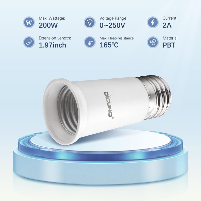 DiCUNO E26 Socket Extender, E26 Standard Medium Base Lamp Bulb