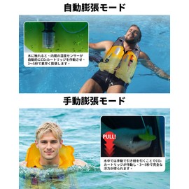 Owntop Automatic Inflating Life Jacket with Pockets & Transparent Visible Window, Shoulder Vest Lifesaving Device for Adults, Lightweight, Fishing, Marine Sports, Auto and Manual Inflation