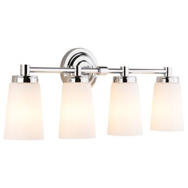 Linea di Liara Sheffield 4-Light Bathroom Vanity Light Chrome Bathroom Light Fixtures with Frosted Glass Shade Modern Vanity Lights for Bathroom above Mirror, UL Listed