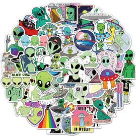 50Pcs UFO Stickers, Alien Stickers for Water Bottle and Laptop - UFO Party Favors & Decorations, Waterproof Vinyl Decals, Space and Fun Stickers (ET)