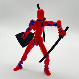 QAONIE (Assembly Completed) 3D Printed Figure 5.54-inch Dummy13 with Weapon Expansion Set, Full Body Mechanical Movable Toy, Desk Decoration. (Red)