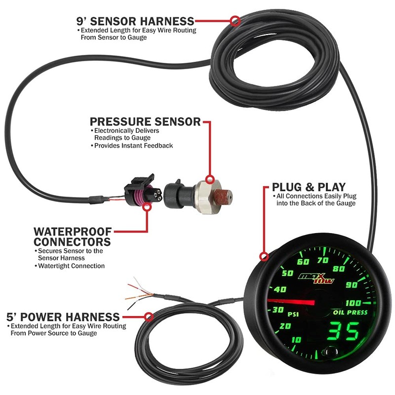 MaxTow Double Vision 100 PSI Oil Pressure Gauge Kit -