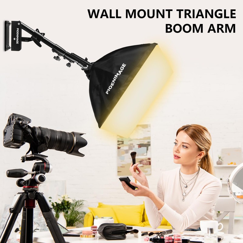 PIOENIMAGE 42" Wall Mount Triangle Boom Arm, Retractable Ring Light