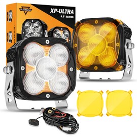 Auxbeam 4.5 inch 128W Led Pods, XP-Ultra Series 15200LM Flood Beam Offroad Pod Lights with DRL & Amber Covers, Cube LED Ditch Lights Amber Fog Light Bar for Jeep UTV ATV Off Road