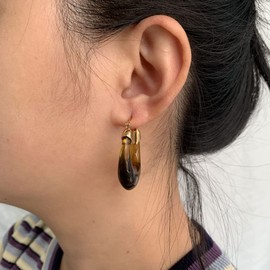 YESLADY Acrylic Hoop Earrings Oval Brown Resin Minimalist Statement Chunky Hoops for Women